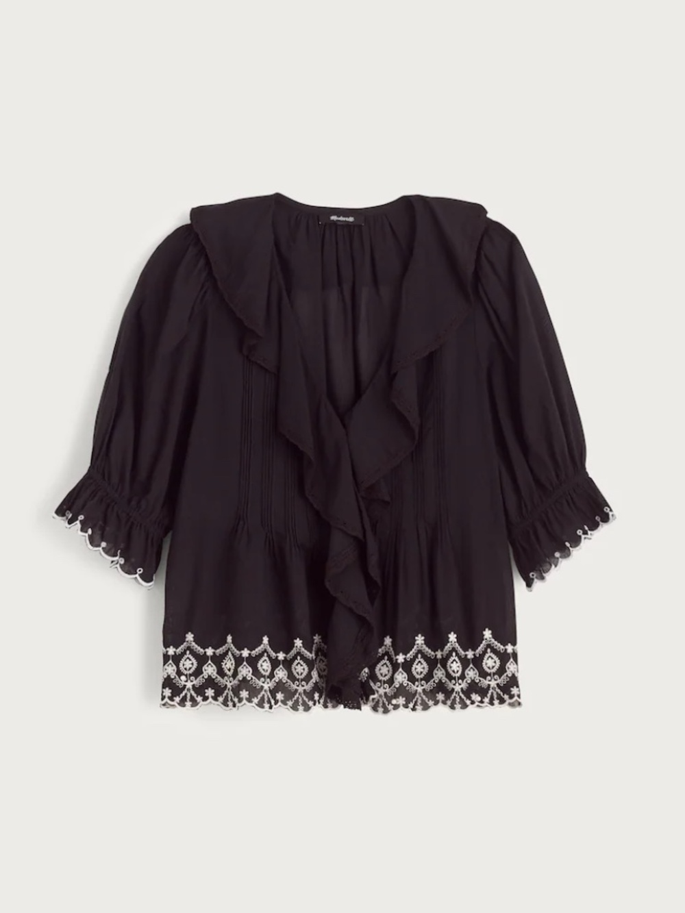 Madewell Blaire Top Black With White Embroidery XS